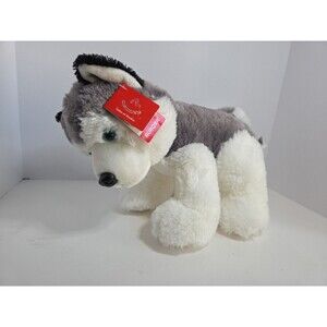 Aurora Sitting Husky Plush Stuffed Animal 14" Dog Gray And White Very Soft! NWT